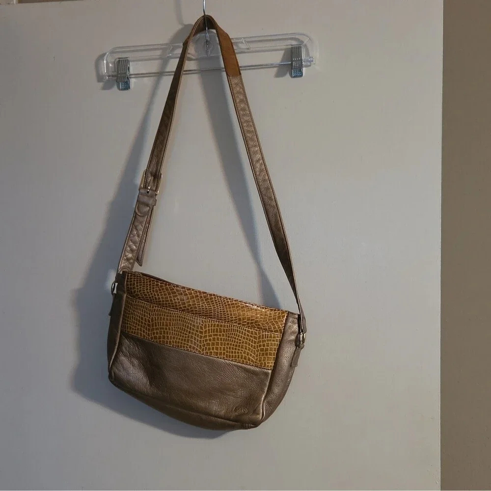 SAS Metallic Bronze Brown Animal Print Shoulder Bag Small Zip Lined Pockets